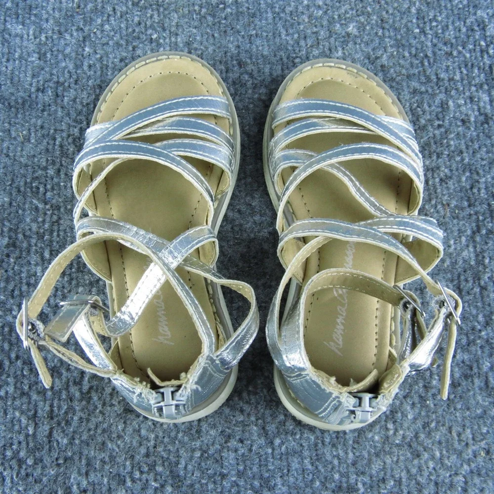 Hanna Andersson Girls Strappy Size T‎ 8 Medium Shoes Silver Synthetic Zip